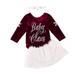 Binpure Toddler Baby Girls Christmas Suit Snowflake Print Long-Sleeves Rompers + Plush Short Skirt + Ball Hairband Set