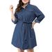 Agnes Orinda Women's Plus Size Long Sleeves Button Denim Shirt Dress