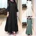 Women's 3/4 Sleeve Full-length Flower Embroidery Pleated Dress Layered Maxi Dress