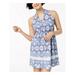 MAISON JULES Womens Blue Lace Trim Printed Sleeveless V Neck Mini Fit + Flare Dress Size XS