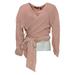 Du Jour Women's Top Sz S Drop Shoulder Long-Sleeve Wrap Front Knit Pink A343621