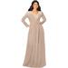 KOH KOH Long Sleeve Modest Fall Winter Evening Flowy Empire Waist Full Floor Length Cocktail Formal Tall Maxi Dress For Women Gown Abaya Nude Champagne Brown XX-Large US 18-20 GMD001