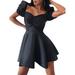 LilyLLL Womens Vintage Puff Sleeve Skater Dresses Fromal Prom Evening Party Mini Dress