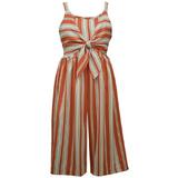 Bonnie Jean Rust Woven Stripe Tie Gaucho Jumpsuit Big Girls