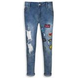 NEW Women Ladies Mid Waist Jeans Blue Patched ALL SIZES Patches Ripped Rip