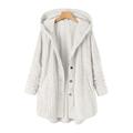 DaciyeWomen Solid Color Plush Long Sleeve O Neck Hooded Button Jacket (White 3XL)