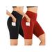 2PCS Women Stretch High Waisted Leggings Shorts Running Yoga Workout Shorts with Pockets Cycling Dance Biker Shorts Ladies Gym Biker Hot Active Stretch Exercise Shorts