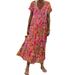 UKAP Boho Beach Print Long Dress For Women Summer Kaftan Floral Print V Neck Dress Bohemian Flowy Long Maxi Dresses Loungewear