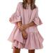 New Women's Long Sleeve White Pleated Shirt Dress Casual Turn Down Collar Mini Dress Button A Line Office Vestidos