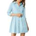 Allegra K Junior's 3/4 Sleeve Solid Button Front Flare Mini Shirt Dress