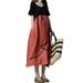 Zewfffr Splicing Color Loose Dress Pocket Women Short Sleeve Dresses (Bean Red 2XL)