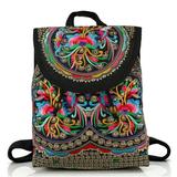 Boho Embroidery Backpack Purse for Women, EEEkit Embroidery Women Messenger Bag, Vintage Handmade Embroidered Canvas Backpack Ethnic Drawstring Travel Shoulder Bag Daypack