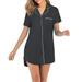 Oaktree Womens Nightshirt V Neck Boyfriend Sleepwear Shirts Loose Sleeve Button Sleep Tee S-XXL