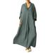 UKAP Solid Color T Shirt Dress for Women 3/4 Sleeve Plus Size Swing Dress Pockets Boho Beach Casual Long Maxi Dress Retro Kaftan Simple Wear