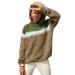 Jocestyle Women Turtleneck Knitted Sweater Long Sleeve Splicing Pullovers (Green S)