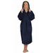 Women's Venus Model Turkish Cotton Hooded Bathrobe with Long Options, Full Length, Navy Blue, SM