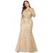 Ever-Pretty Womens Plus Size Vintage Short Sleeve Evening Party Dresses for Women 77072 Gold US18