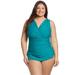 Sporti Plus Size Isabella Tummy Control Wrap One Piece Swimsuit (18W, Dark Emerald)