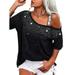 LAPA Women One Shoulder Short Sleeves Casual Blouses Hot Drilling Loose Elegant Top