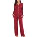 Women's V-neck Long Sleeve Trousers Pajamas Suit Wine Red Plus Size Women Clothes Suits