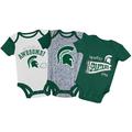 Newborn & Infant Russell Athletic Green/White/Heathered Gray Michigan State Spartans 3-Pack Team Bodysuit Set