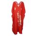 Mogul Women Bright Red Maxi Caftan Dress Embellished Floral Embroidered Beach Cover Up Resort Wear House Dress XL