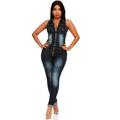 YDX Smart Jeans Denim Jumpsuit Sexy Sleeveless Zip up Black Blue Size Juniors 11