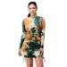 Women's Tie Dye Sexy Bodycon Dress Long Sleeve Ruched Drawstring Night Out Club Party Mini Dresses Forest Green / Orange XL