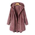 Alloet Women Solid Color Plush Long Sleeve O Neck Hooded Button Jacket