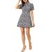 Allegra K Women's Ditsy Floral Ruffled Vintage Puff Sleeve Flare Mini dress