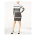 CALVIN KLEIN Womens Gray Sweater Metallic Striped Long Sleeve Turtle Neck Above The Knee Wear To Work Dress Size M