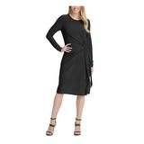 DKNY Womens Black Long Sleeve Crew Neck Knee Length Sheath Dress Size XS