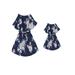 Frecoccialo Family Matching Dress Floral Print Off Shoulder Flare Round Neck Midi Dress