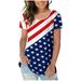 Tuscom Women's Fashion Independence Day T-shirt American Flag Print Shirt 4th of July Patriotic Tee Tops Casual Summer Round Neck Loose Tops