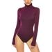 Women's High Neck Jumpsuit Knitted Long Sleeve Playsuit Plus Size Plain Romper