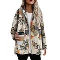 Jocestyle Flower Women Hooded Coat Long Sleeve Fleece Loose Jacket (Orange 5XL)