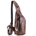 BULLCAPTAIN Men Genuine Leather Sling Bag Casual Shoulder Chest Crossbody Bag Hiking Travel Daypack
