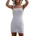 DaciyeKnitted Women Slash Neck Bodycon Solid Sling Mini Dress (White S)