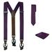 3 Piece Set: Jacob Alexander Solid Color Men's Suspenders Skinny Neck Tie and Pocket Square - Eggplant