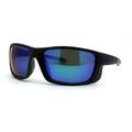 Mens Color Mirror Polarized Lens Warp Plastic Biker Sunglasses Black Grey Teal Mirror