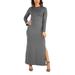 24seven Comfort Apparel Long Sleeve Side Slit Fitted Black Maxi Dress, R0116008, Made in USA