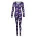 Fashion Printed Jumpsuit Women V-neck Long Sleeve Button Rompers Skinny Club Sexy Sports Fitness Overall Party Sleepwear
