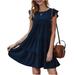 Womenâ€™s Summer Dress Sleeveless Ruffle Sleeve Crewneck Mini Dress Solid Color Loose Fit Short Flowy Pleated Dress