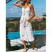 Women's Dress Summer Floral Backless Spaghetti Strap Midi Dress Boho Beach Dress Swing Dress with Pockets
