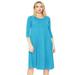 Womens Basic Solid Round Neck 3/4 Sleeves A-line Casual Midi Maxi Dress Made in USA