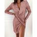 Women Deep V-Neck Sequin Mini Autumn Winter Long Sleeve Party Dress