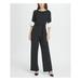 DKNY Womens Black Zippered 3/4 Sleeve Jewel Neck Wide Leg Evening Jumpsuit Size 8