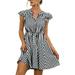 Avamo Women Casual Button Down Mini Dress Baggy Short Sleeve Evening Party Sundress Comfy Basic Stripe Dress