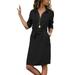 Women's Button Lapel Neck Half Placket Long Sleeve Midi Shirt Dress Lace Up Waist Long Tops Shirt Sundress