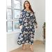 Women's Plus Size Allover Floral Print Ruffle Hem Belted Dress